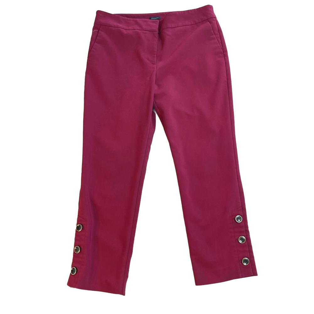 Ann Taylor Women's Size 4 Cropped Pants Button Accent Raspberry